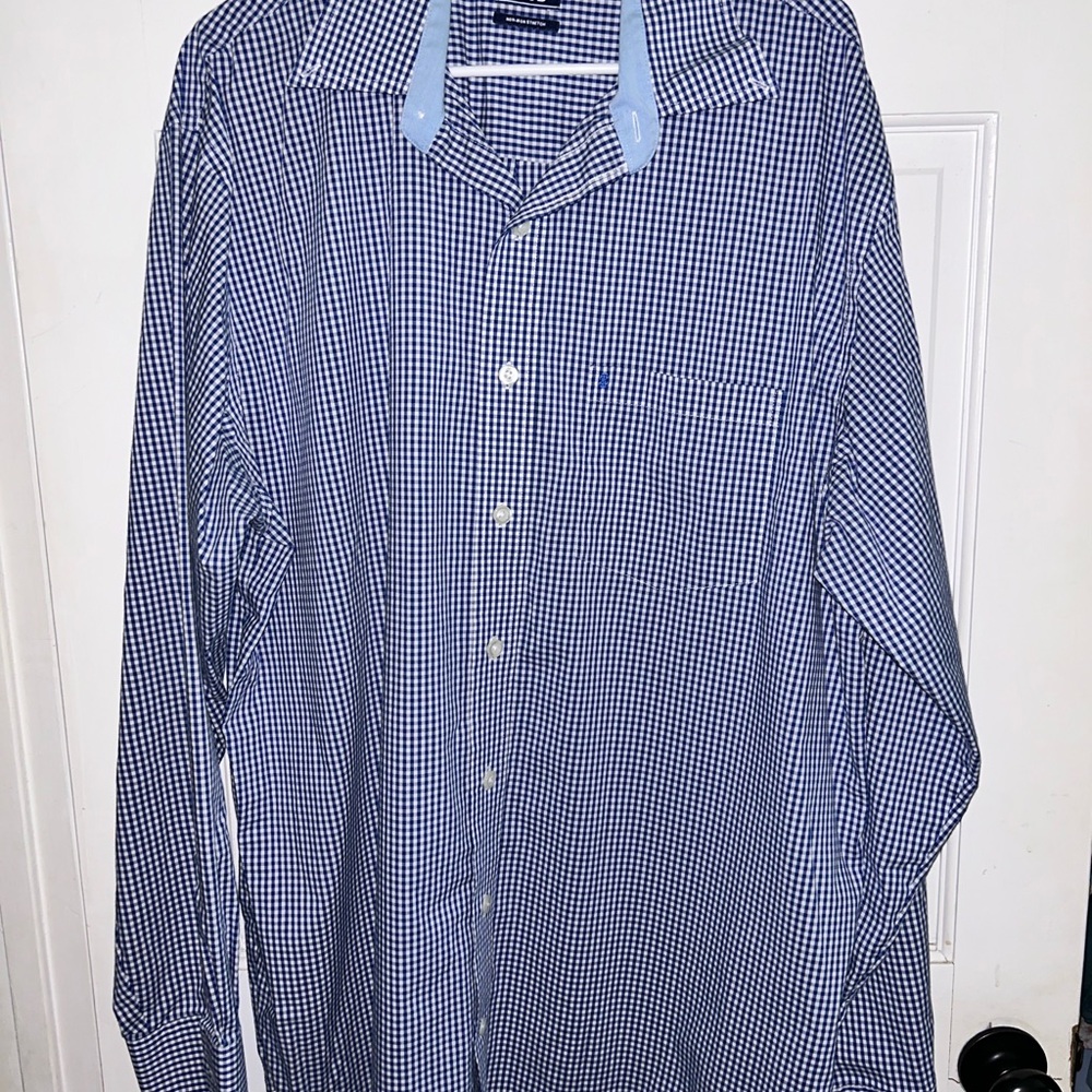 Izod Blue and White Gingham Casual Shirt